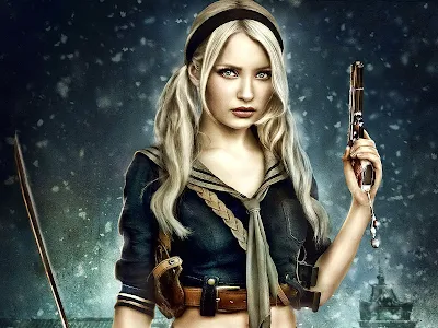 Emily Browning with Gun and Sword Sucker Punch HD Desktop Wallpaper