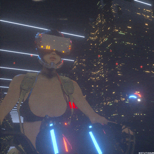 Mercenary Garage Custom Motorcycle Workshop Cyber Cyberpunk Hoverbike Girl Sci Fi Animated GIF Graphic loop outrun by kotutohum