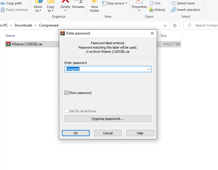 use Winrar unzip file with default password: hengame