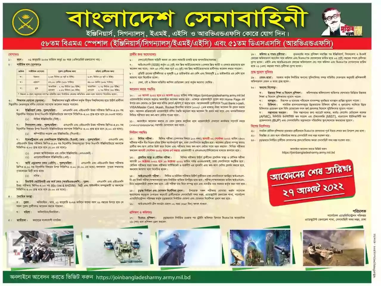 বাংলাদেশ সেনাবাহিনী নিয়োগ সার্কুলার ২০২২  || Bangladesh Army job circular 2022