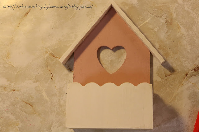 Pink and white painted wooden heart box