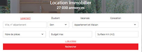 Les critères de recherche de la sous-rubrique Location