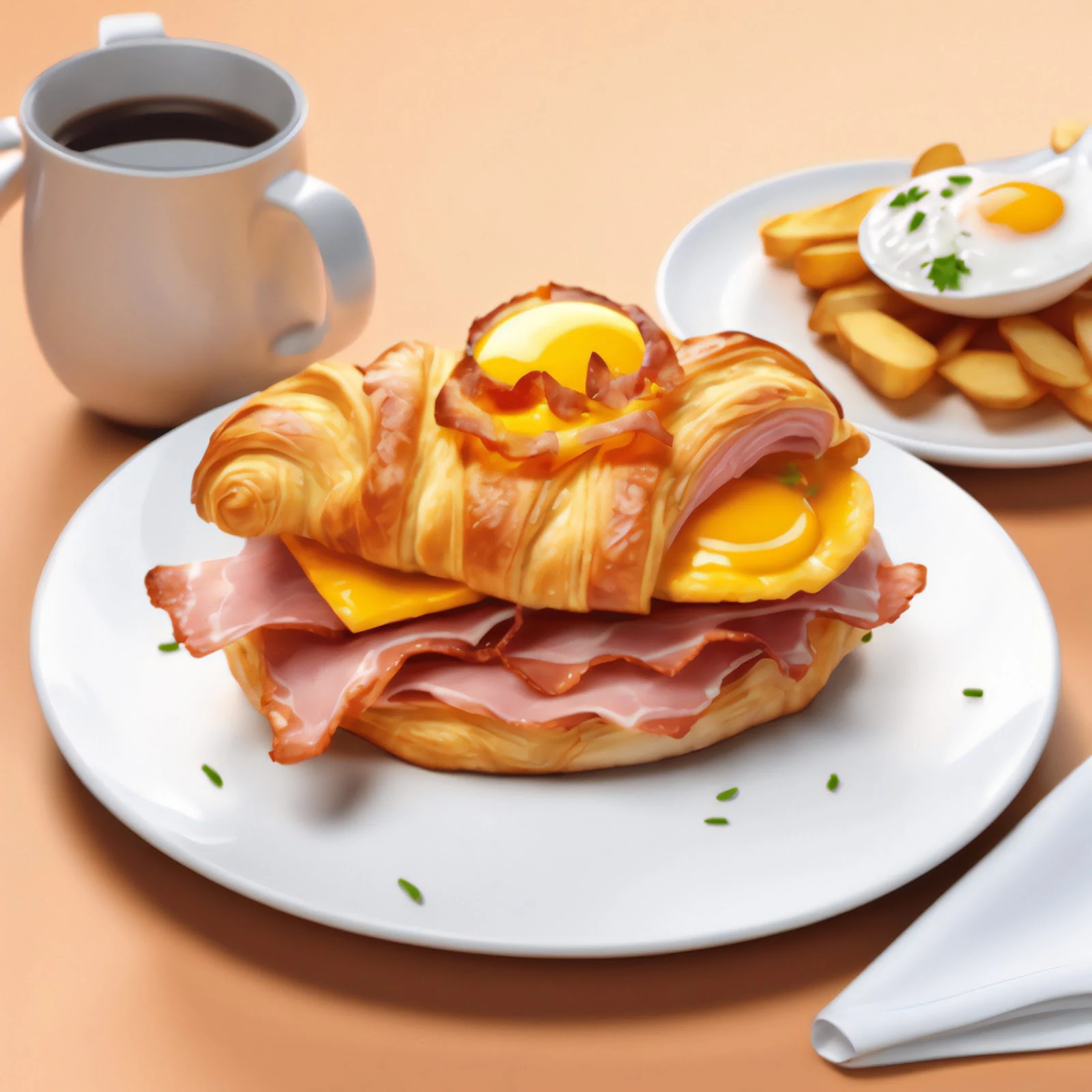 plato-de-croissant-de-jamon-ahumado-huevo-frito-con-cafe-y-complementos