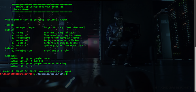Tilt - Terminal IP Lookup Tool tested on Kali Linux