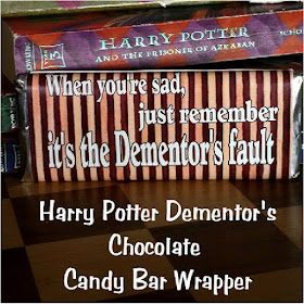 When you're sad, just remember it's the dementors and you need a piece of chocolate! Wrap a candy bar in this fun Harry Potter candy bar wrapper for a great gift for the Harry Potter fan or someone with the blues. #harrypotter #candybarwrapper #chocolate #dementors #diypartymomblog