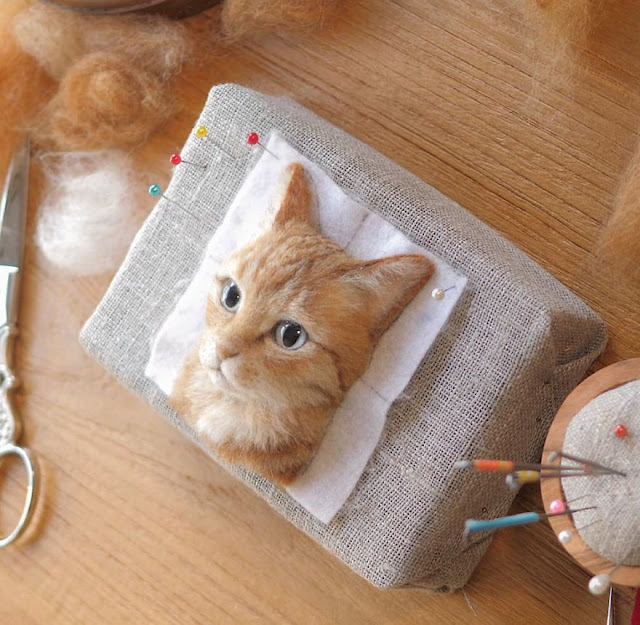 wakuneco-Artista-japonésa-retratos-realistas-de-gatos-en-3D-con-lana-fieltro