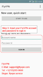 FlyVPN Android App connexion compte VPN