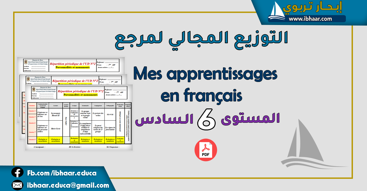 التوزيع المجالي  Mes apprentissage en français 6AEP  المستوى السادس