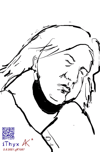 Спящая пышнотелая женщина в зелёной кофте с черной маской на подбородке, рисунок сделал художник Андрей Бондаренко, рисунок художника Андрея Бондаренко