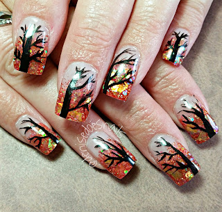 fall tree nail art