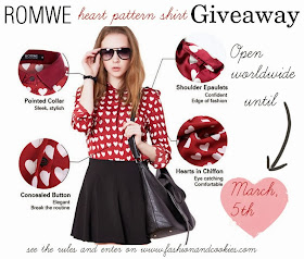 Romwe heart pattern shirt giveaway, Fashion and Cookies, fashion blogger