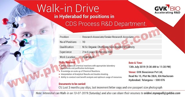 GVK bio | Walk-in interview for RnD department | 13 July 2019 | Hyderabad