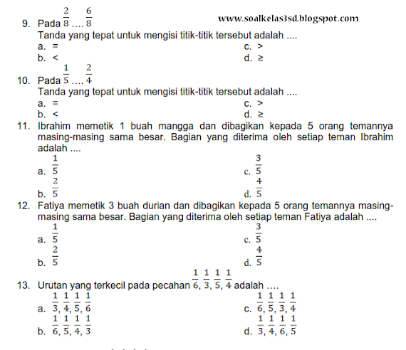 Soal Matematika Untuk Sd Kelas 3