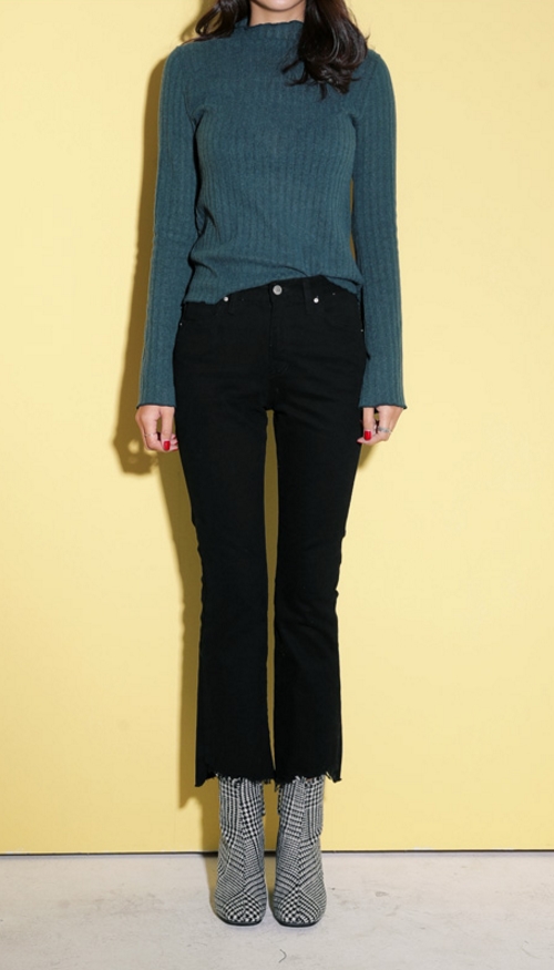 Uneven Raw Hem Boot-Cut Pants