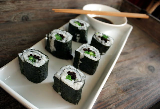 Oppskrift Vegan Vegetar Vegansk Sushi Maki Aspargesbønner Hijiki Grønne Bønner