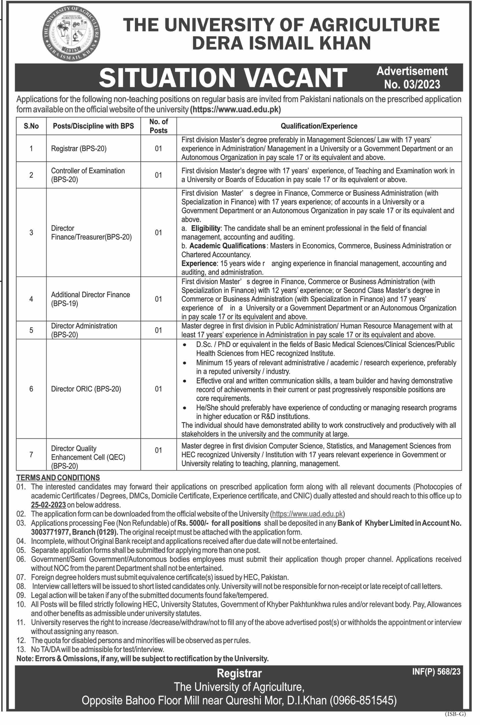 Latest The University Of Agriculture Management Posts Dera Ismail Khan 2023