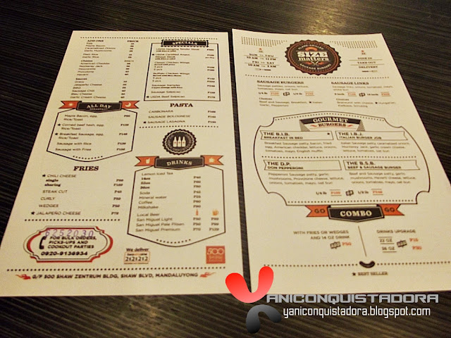 SIZE MATTERS Sausage Burger Menu