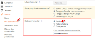 Seting aktifkan moderasi komentar blog