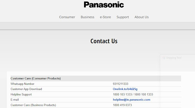 Panasonic Customer Care Toll Free Number