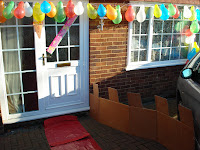 Red Carpet leading to the Front door with Home Made Battlements
