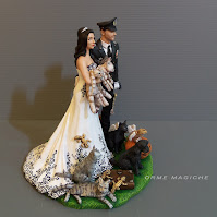 statuetta sposo militare sposa appassionata di animali cake topper tema halloween e animali orme magiche