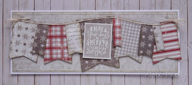 Christmas card with string of bunting, using Merry Messages stamps by LOTV