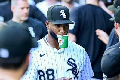 Chicago White Sox outfielder Luis Robert Jr. reacts during 2025 game.