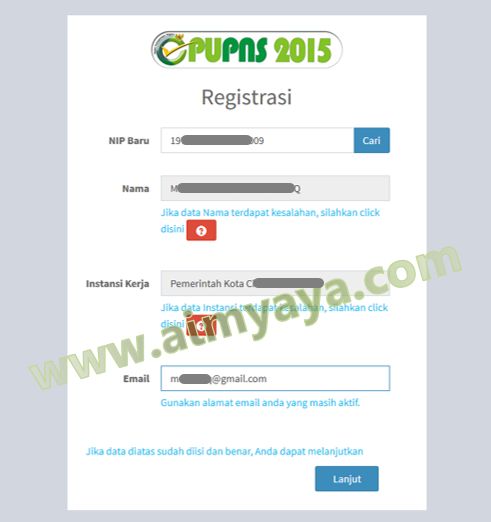  Gambar: Registrasi NIP dan email 