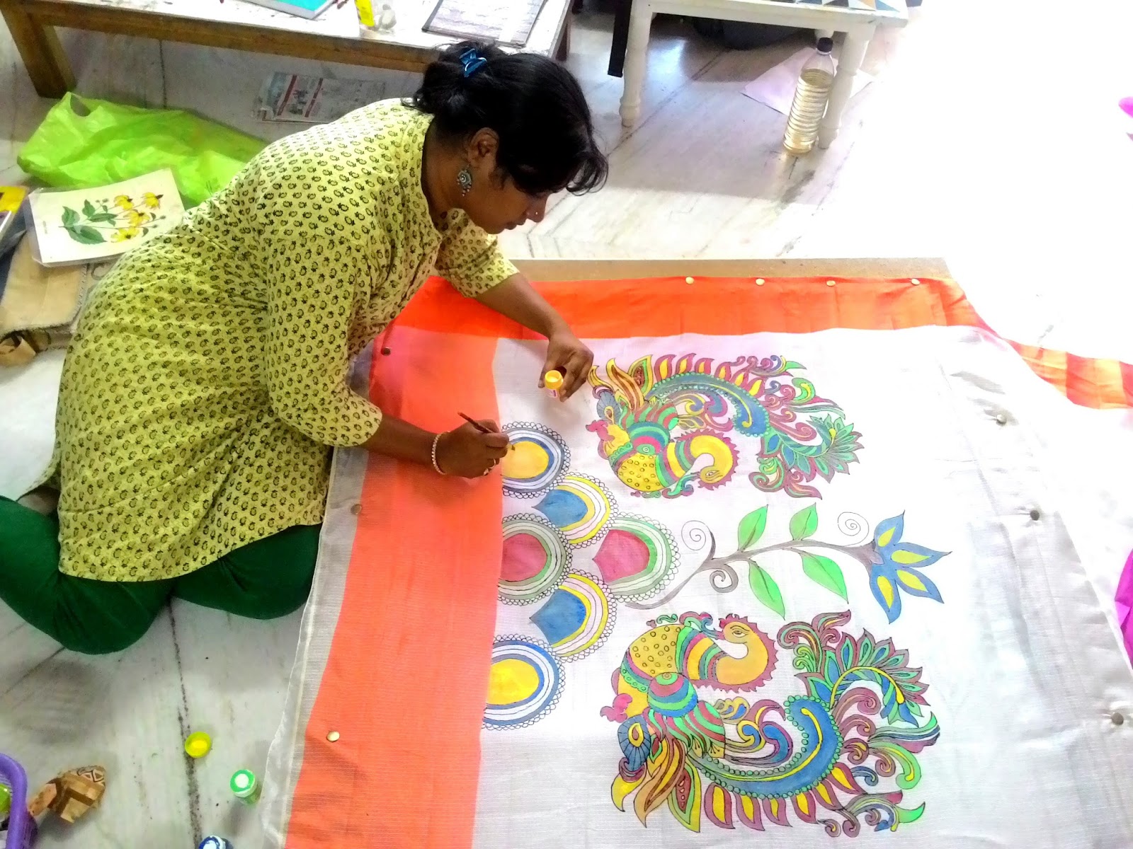 Warli Hand - Painted Design Beige Tussar Saree / Sundari Silks