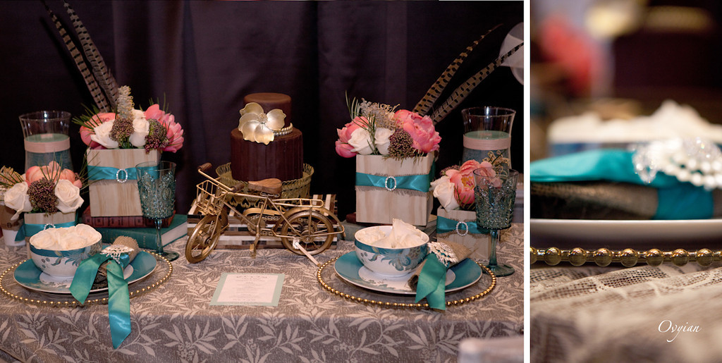 Our chocolate brown turquoise 1920's vintage inspired booth