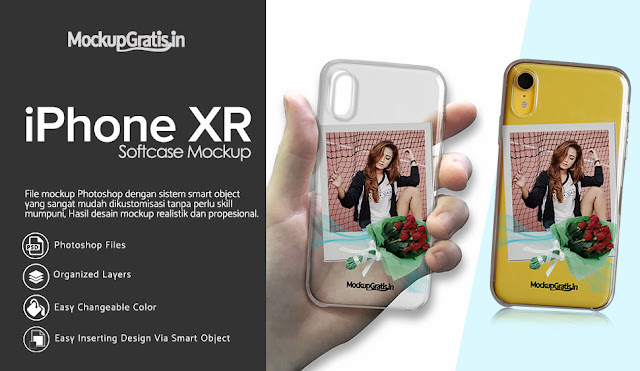 Mockup Gratis Custom Softcase iPhone XR Transparan