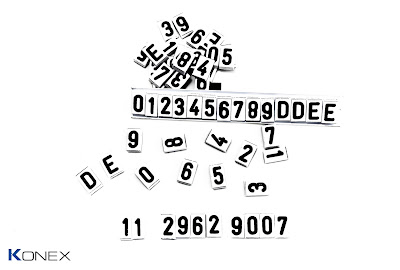 Números de Chumbo de 6mm com base em PVC, contendo 5 séries de algarismos de 0 a 9 totalizando 50 números mais 2 letras “D” (direita) e 2 letras “E” (esquerda) fabricado com base em Alumínio, acompanha um trilho metálico para composição do código.