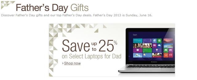 Save upto 25% when you buy laptop on Amazon on Fathers day 2013