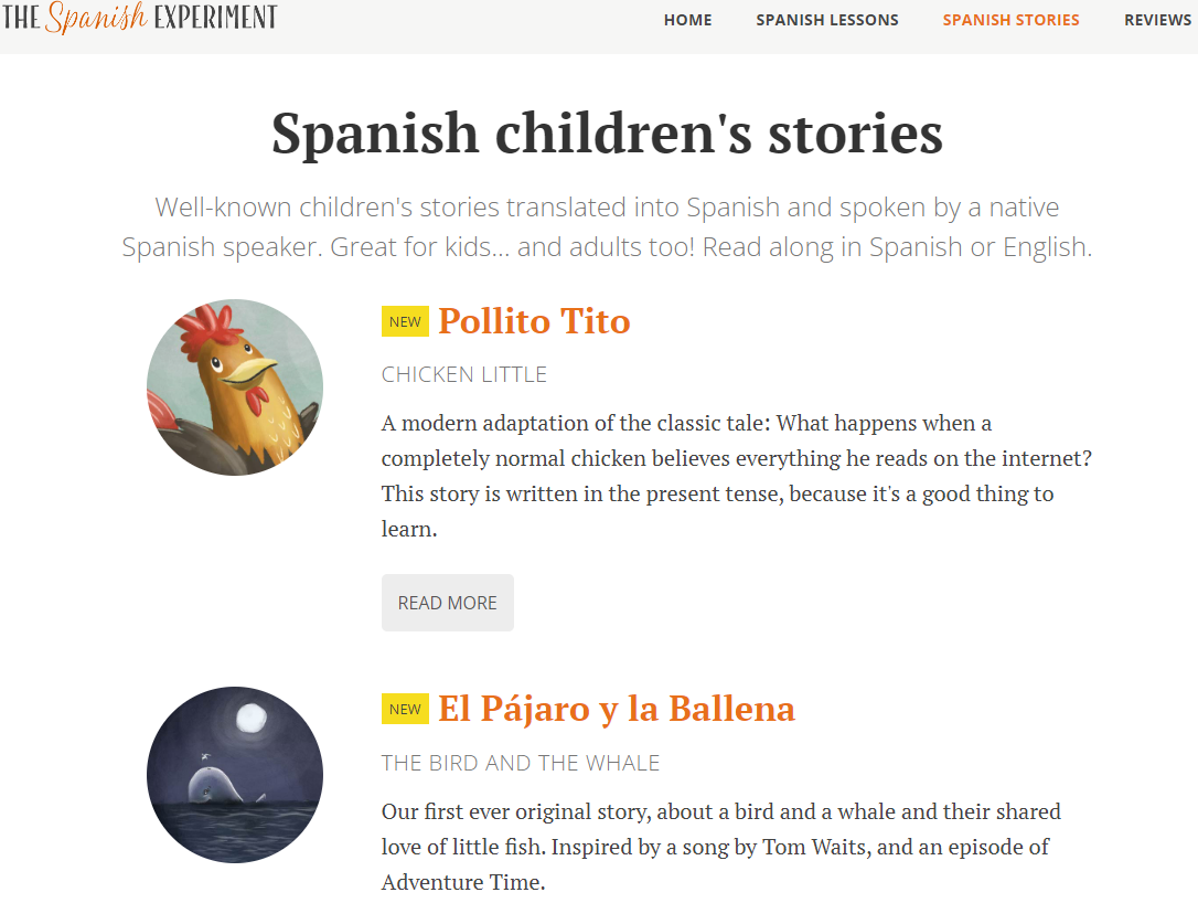 Spanish Stories for Kids, klasik çocuk masalları ve modern uyarlamalar içerir.