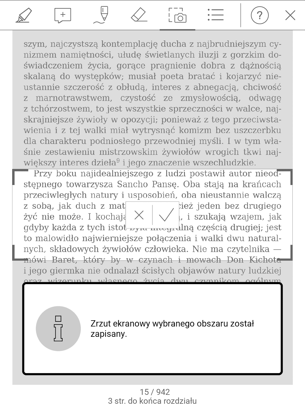 PocketBook InkPad 4 – zapisywanie fragmentu strony jako zrzut ekranu