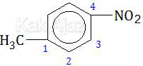 Penamaan turunan benzena dengan benzena sebagai induk dengan cabang metil dan nitro, 1-metil-4-nitro benzena