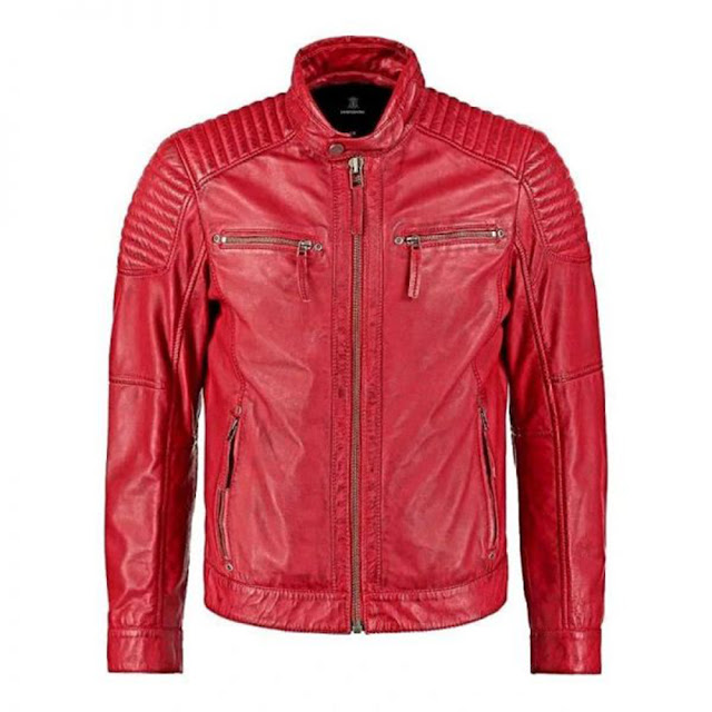 mens red quilted leather jacket