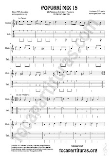 Tablatura y Partitura de Guitarra Popurrí 15 La Tarara, De los 4 Muleros y Con el Vito Tablature Sheet Music for Guitar Music Score Tabs 