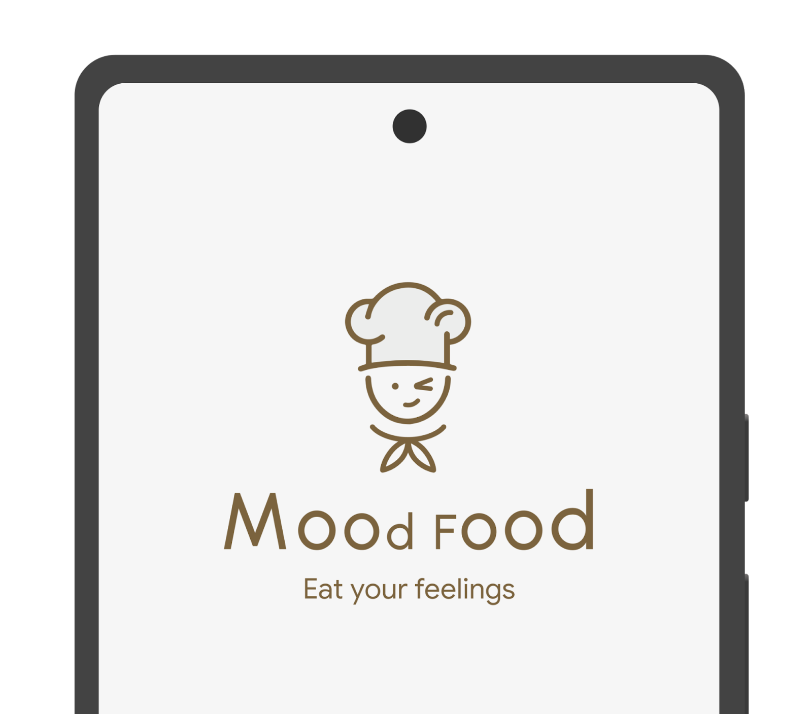 An image showing the Mood Food app splash screen which displays an illustration of a winking chef character and the title ‘Mood Food: Eat your feelings’