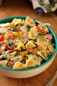 chicken pasta salad, creamy mayo dressing