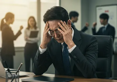 직원 갈등으로 인해 고민하는 한국인 사장님의 모습, 효과적인 직원 갈등 해결의 중요성.