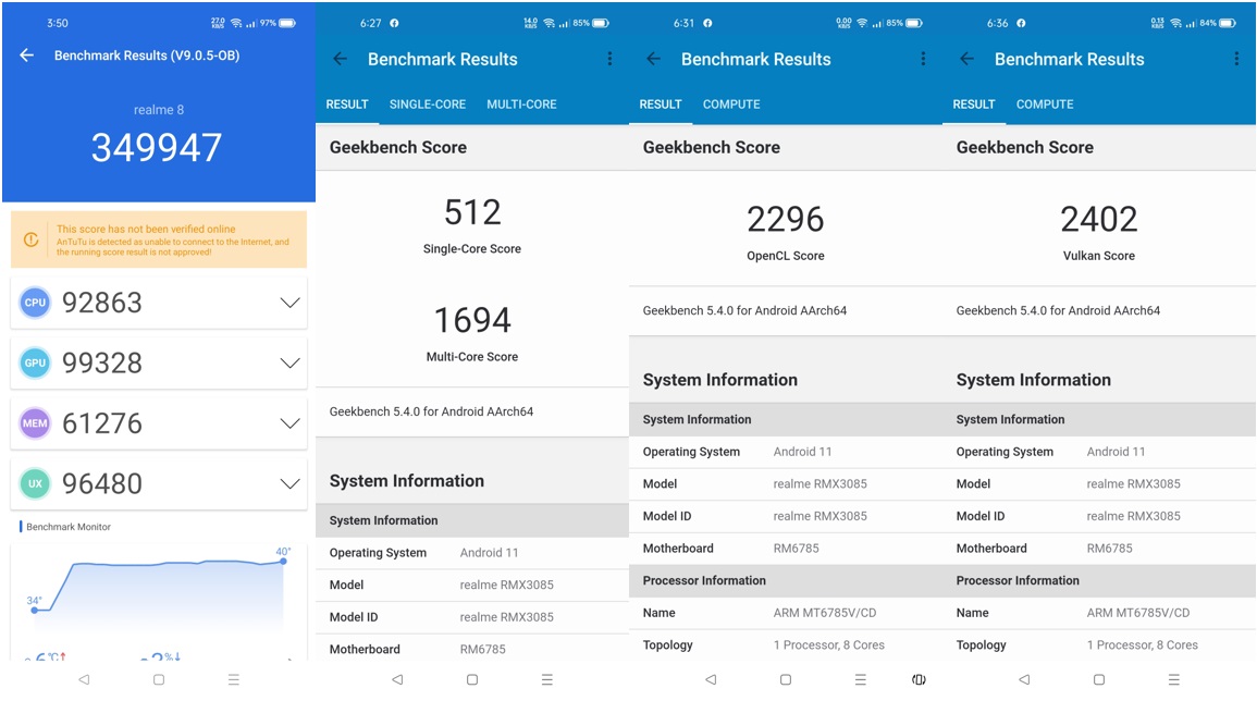 realme 8 - AnTuTu and Geekbench Benchmark Results