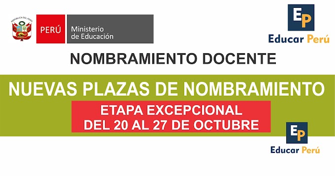 Nuevas plazas de nombramiento docente para la ETAPA EXCEPCIONAL