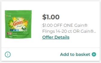 $1.00/1 Gain Flings, Gain Liquid or Gain Fabric softener (P&G coupon) AND