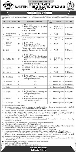 Ministry Of Commerce Latest Jobs 2019 by Govt Of Pakistan