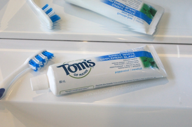 tom's of maine toothpaste in bathroom