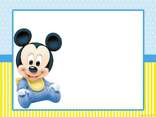 Mickey Baby in Light Blue and Yellow Free Printable Invitations, Labels or Cards.