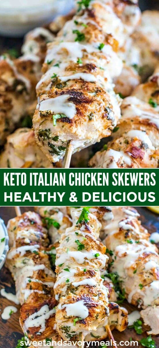 Keto Italian Chicken Skewers are incredibly easy to make, require only a few ingredients, are healthy and full of flavor. #keto #ketorecipes #healthyrecipes #easyrecipe #chicken #sweetandsavorymeals #easyketo #ketoforbeginner