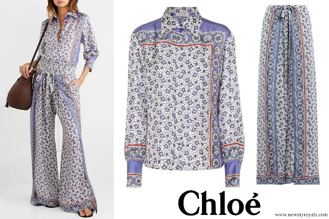 Princess Caroline wore CHLOE Bandana print blouse and Bandana print silk palazzo trousers