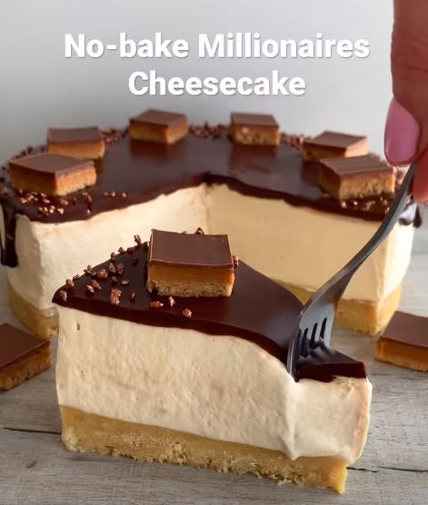 No-bake millionaires shortbread cheesecake